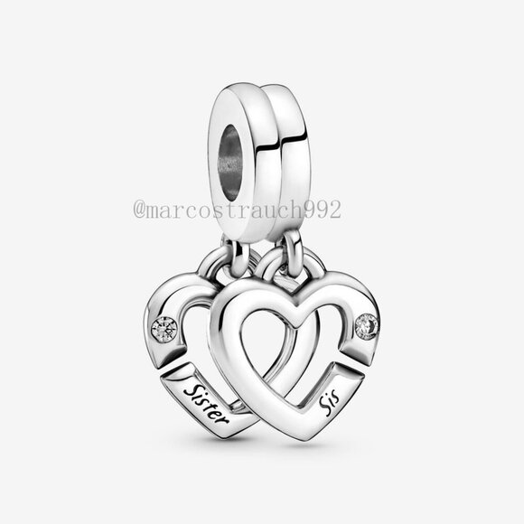Pandora Linked Sister Hearts Split Dangle Charm - Picture 1 of 3